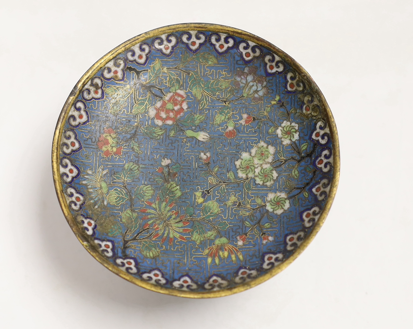A Chinese cloisonné enamel stem dish, late 19th century, 8cm high